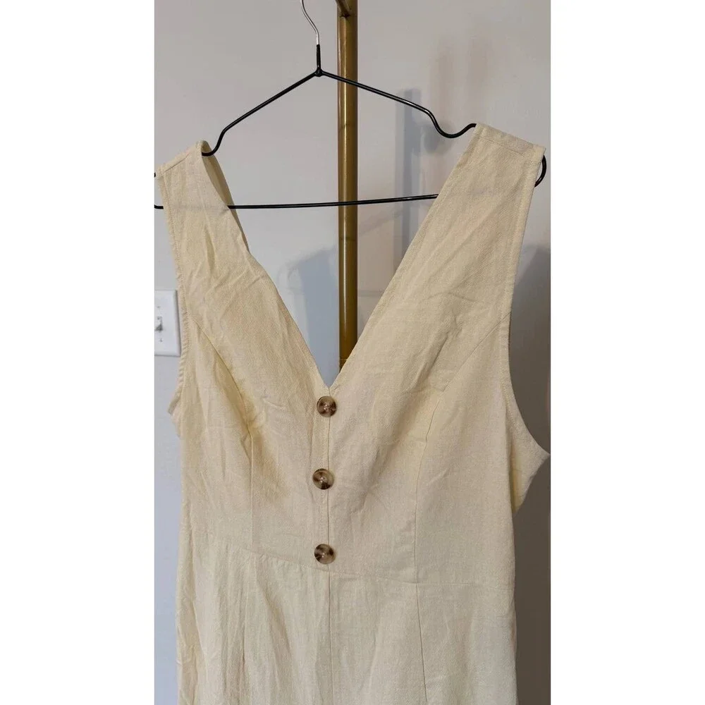 Cupshe High Society Beige Jumpsuit XL Wide Leg Bow Tie Back NWT Chic Outfit - Picture 7 of 9